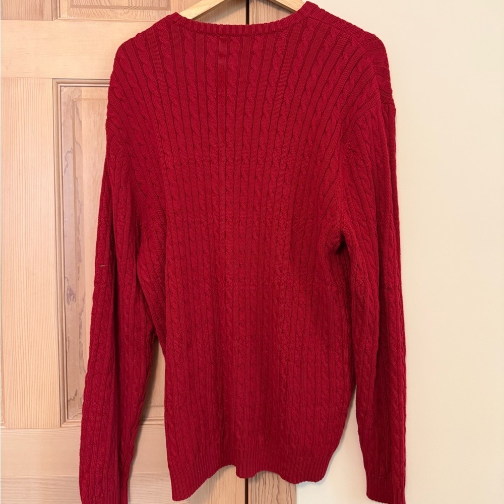 Chaps Men's Vibrant Red Cable Knit Crewneck Sweater - Picture 3 of 3